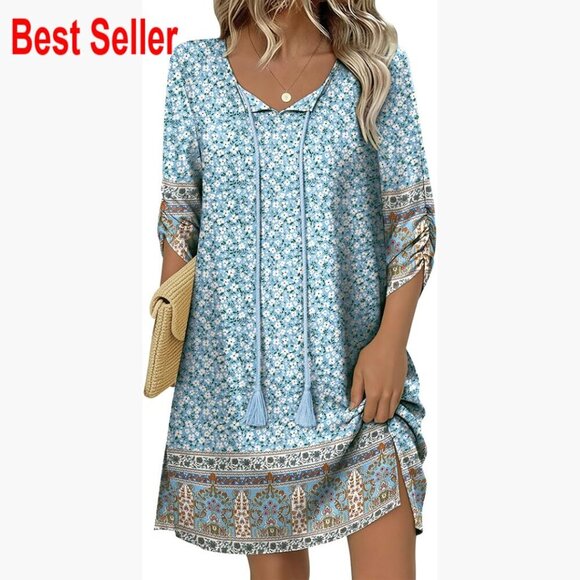Other - Rayon V-Neck 3/4 Sleeve Floral Print Swimsuit Cover Up Sundress